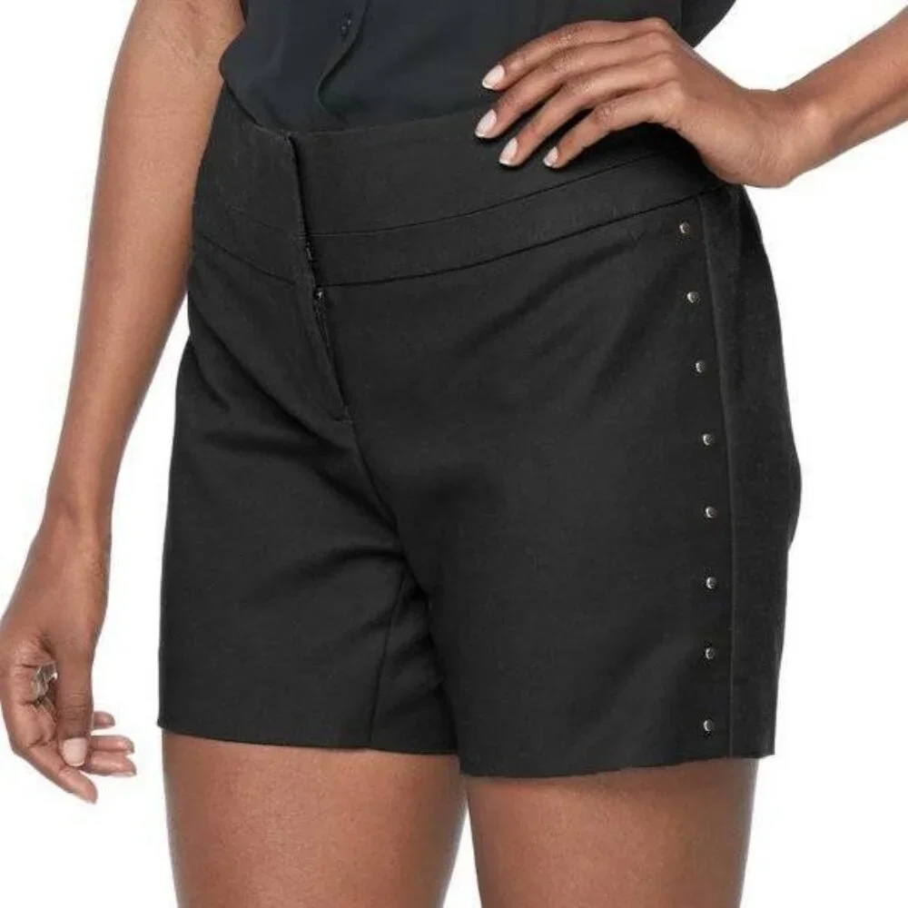 Apt 9 Dress Shorts Womens 16S Black Cuffed Studded Flat Front Midrise